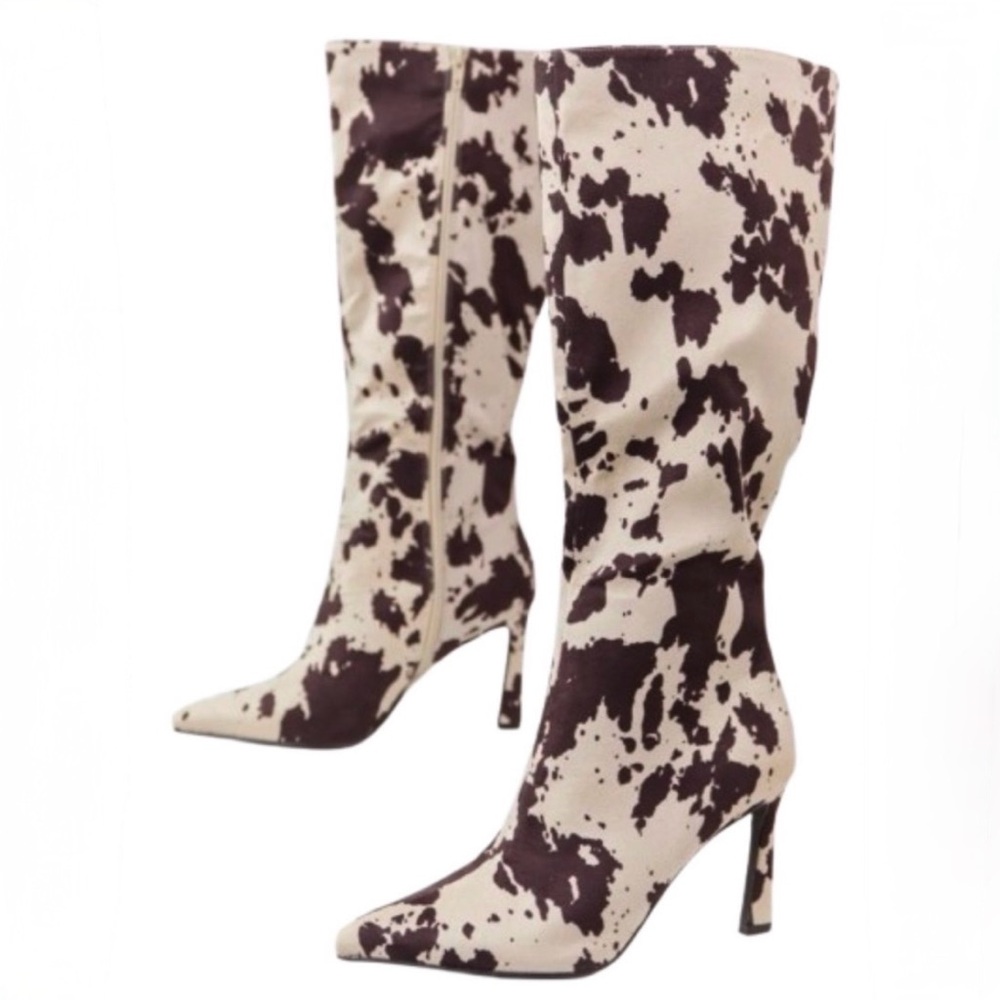 Women’s Cow Print Stiletto Boots - Picture 2 of 6